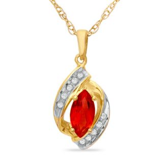 Marquise Lab Created Ruby and Diamond Accent Pendant in 10K Gold