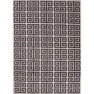 Durable Handmade Flat weave Geometric pattern Gray/ Black Rug (2 X 3)
