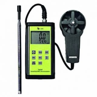TPI 575C1 Digital Anemometer with Vane Probe and Hot Wire Probe, 0.4 to 25 m/s Velocity,  20 to +80 C Temperature Science Lab Anemometers