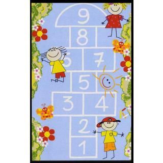 Hop Scotch Non skid Rubber Backing Blue Kids Area Rug (33 X 46)