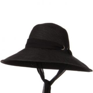 5 Inch Brim Long Chin Strap ML Straw Hat   Black
