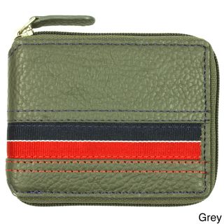 Yl Mens Striped Leather Bi fold Wallet With Fabric Lining