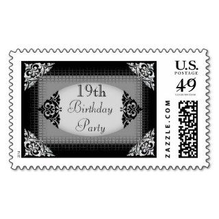 Elegant Black and Silver 19th Birthday Party Postage