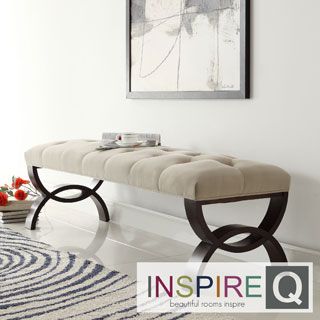 Inspire Q Wellington Velvet Beige Arched Base Bench