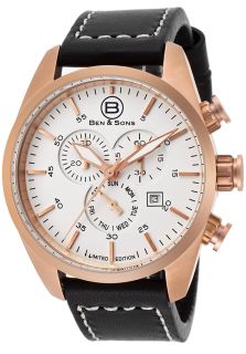 Ben & Sons 10003 RG 02  Watches,Mens Cadet Chronograph White Dial Black Genuine Leather, Casual Ben & Sons Quartz Watches