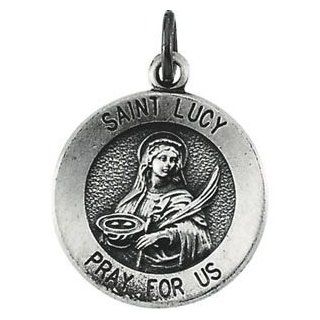 14k White Gold 1825mm Polished Round St Saint Lucy Saint Medal Pendant for Necklace Pendant Jewelry Jewelry