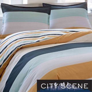 City Scene Sandbar Stripe Cotton 3 piece Duvet Cover Set