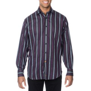 Thomas Dean Mens Grey/ Maroon Striped Button down Shirt