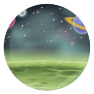 Outer Space Cartoon Background Dinner Plate