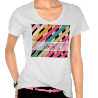 Monogram Bright Pink Teal Stripes Zebra Pattern Tee Shirts