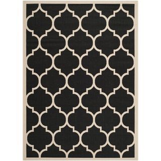 Safavieh Indoor/outdoor Courtyard Geometric print Black/beige Rug (67 X 96)