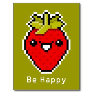 Pixel Art Cute Strawberry Postcard