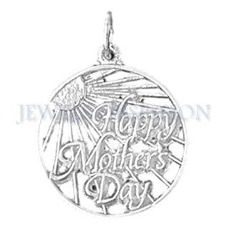 Rhodium Plated 925 Sterling Silver Happy Mothers Day Pendant Jewelry