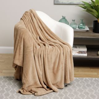 Plazatex Solid Microplush Blanket Tan Size Twin