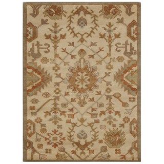 Hand knotted Beige/ Brown Oriental Pattern 0.67 inch Pile Wool Rug (5 X 8)