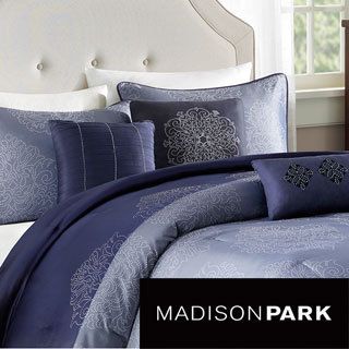 Madison Park Griffith Blue Jacquard 7 piece Comforter Set