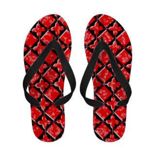Black Gothic and Red Floral Pattern Flip Flops