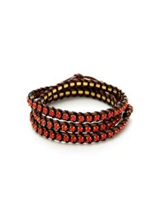 Leather & Rhinestone Wrap Bracelet by Chan Luu