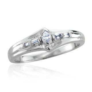 10k White Gold Marquise and Baguette Diamond Ring Band (HI, I, 0.12 carat) Diamond Delight Jewelry