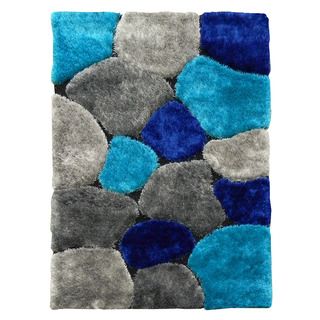 Hand tufted Flash Shaggy 658 Abstract Color Block Blue Shag Rug (5 X 7)