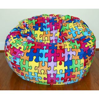 Ahh Products Wide Anti pill Puzzle Fleece Bean Bag Chair Black Size Large