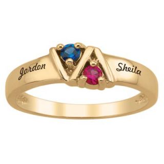 Couples Birthstone Ring in 14K White or Yellow Gold (2 Names and