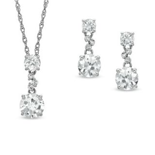 Lab Created White Sapphire and Diamond Accent Pendant and Earring Set