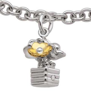 Tween Diamond Accent Flower Pot Charm Bracelet in Sterling Silver and