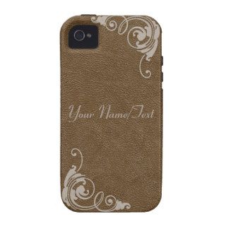 Brown Leather Image with Tooled Scrolls in Cream iPhone 4/4S Covers