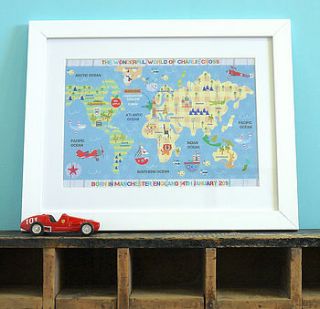 personalised childrens map of the world print by constantine jo