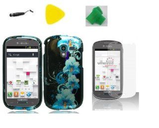 Blue Flower Hard Case Phone Cover + Extreme Band + Stylus Pen + LCD Screen Protector + Yellow Pry Tool for Samsung Galaxy Exhibit T599N SGH T599 (2013) Cell Phones & Accessories