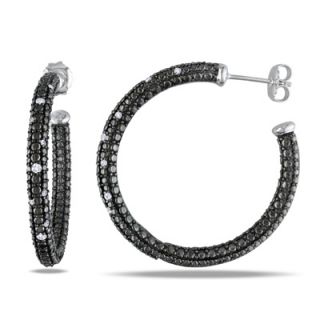 CT. T.W. Diamond Hoop Earrings in Sterling Silver with Black