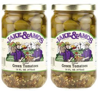Jake & Amos   Pickled Green Tomatoes / 2   16 Oz. Jars  Tomatoes Produce  Grocery & Gourmet Food