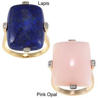 D'Yach Gold over Silver Pink Opal/ Lapis and Diamond Accent Ring D'Yach Gemstone Rings