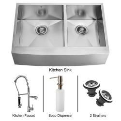Vigo Farmhouse 36x20 inch Stainless Steel Kitchen Sink/ Faucet/ Two Strainers/ Dispenser Vigo Sink & Faucet Sets