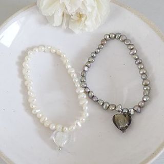 girl's rice pearl bracelet with heart by lilac coast