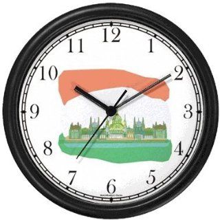 Flag of Hungary with Duna Parliament Building  Hungarian   Famous Landmarks   Theme Wall Clock by WatchBuddy Timepieces (White Frame)  