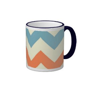 Pastel Blue and Orange Chevron Stripes Coffee Mugs