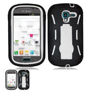 Samsung Galaxy Exhibit T599 Black and White Hardcore Kickstand Case Cell Phones & Accessories
