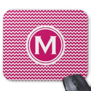 Monogrammed Pink Zigzag Pattern Mouse Pad