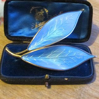 vintage modernist silver enamel leaf brooch by ava mae designs