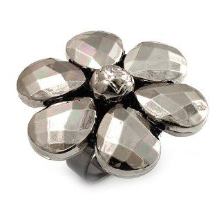 Slate Grey Acrylic Flower Ring (Black Tone) Jewelry