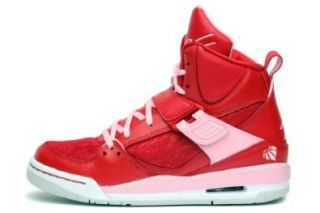 Jordan GIRLS JORDAN FLIGHT 45 HI PREMIUM (GS) VIVID PINK/WHITE//BLACK 547769 601 Pink Jordan Sneaker Shoes