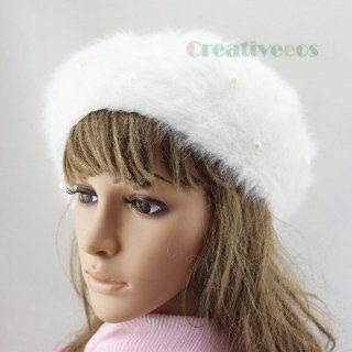 Winter Fashion Women Warm Rabbit Fur Snow Beanie SKI Hat Cap Beret Angora Pearl (White)  Hair Care Product Sets  Beauty