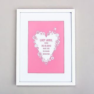 personalised baby heart wall art print by ant design gifts
