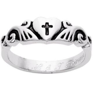 Engraved Purity Heart Cross Ring in Sterling Silver (1 Line)   Zales