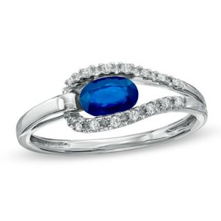 Oval Sapphire and Diamond Accent Buckle Ring in 14K White Gold   Zales