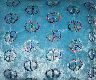Blue Throw Pillow with Rainbow Sequin Peace Signs  