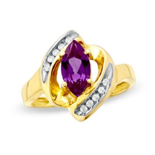 Marquise Lab Created Alexandrite and Diamond Accent Ring in 10K Gold