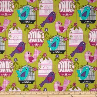Michael Miller Sing Song Bird Cage Green Fabric